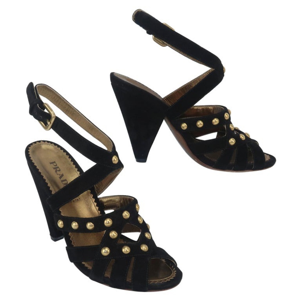Prada black suede heeled sandals